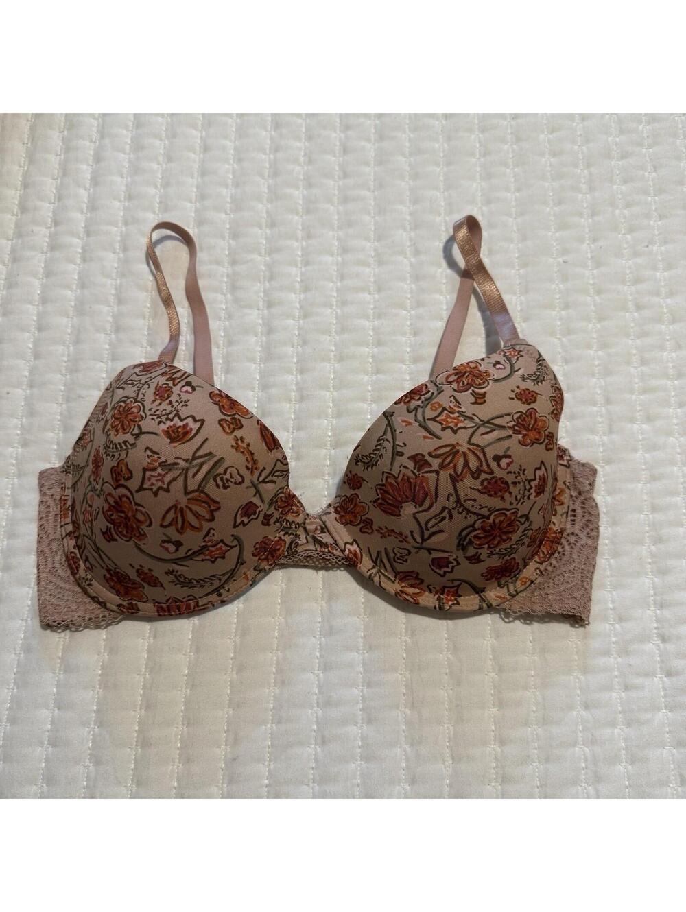 Jessica Simpson 36C Taupe Mauve With Flowers Bra Underwire Lined Floral
